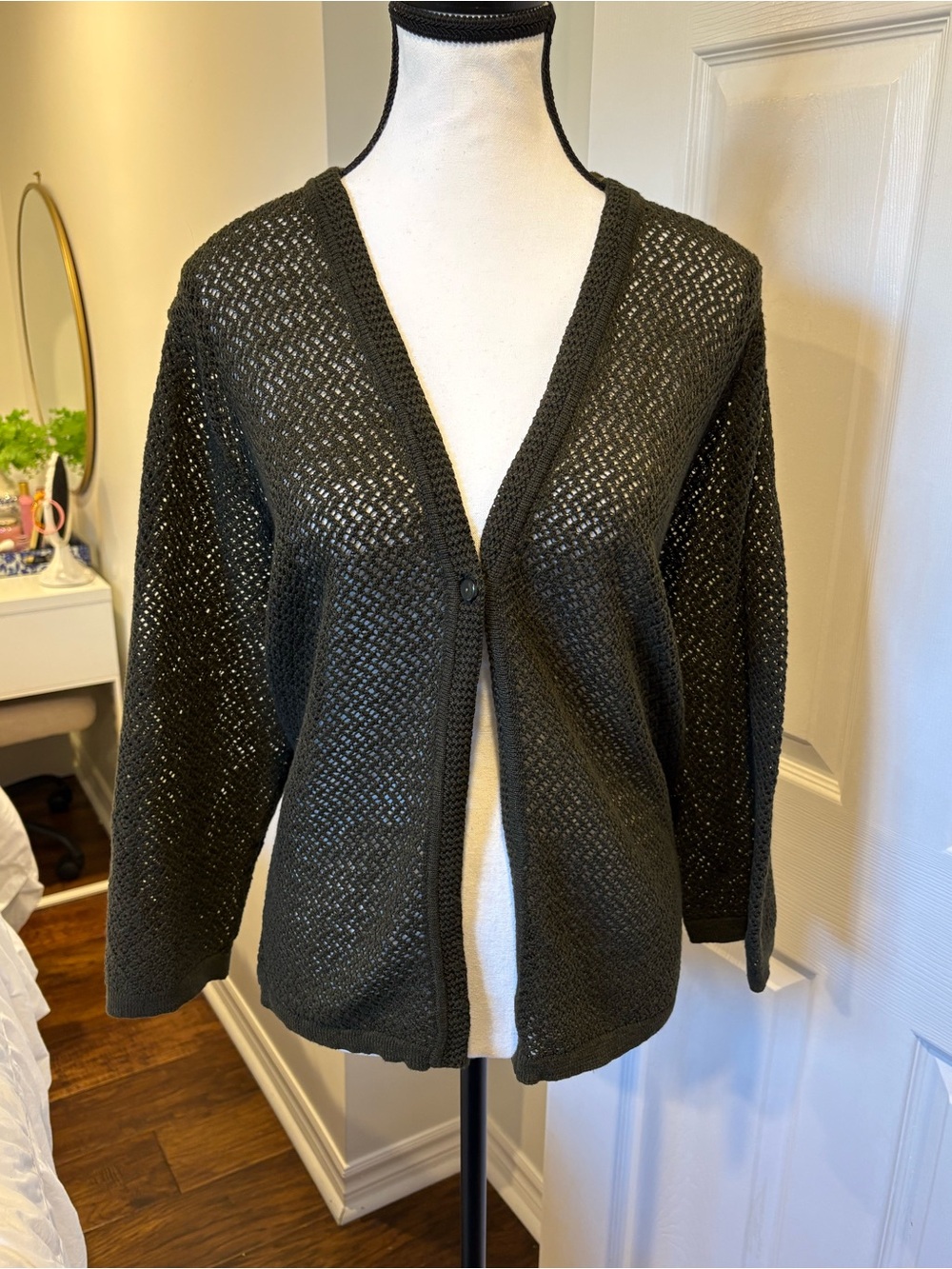 Jones New York Olive Green Open Knit Cardigan 3X Plus Size Lightweight